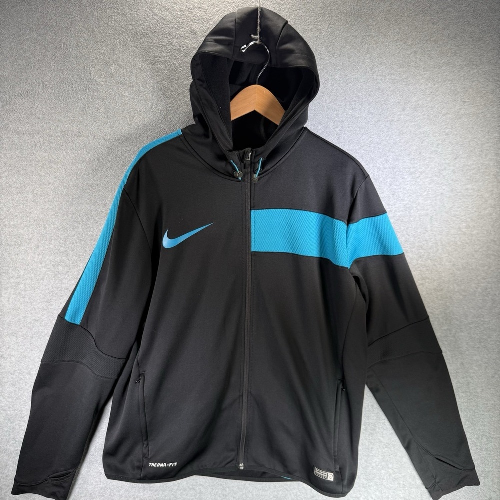 Nike Men's GPX Training Size XL Full‎ Zip Hooded Soccer Jacket Therma-Fit Black